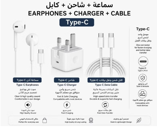 3 in 1 iPhone 20W USB C Wall Fast Charger+USB C to USB C Cable+USB C Earphones